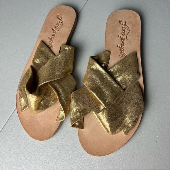 Free People Rio Vista Gold Slide Sandals - Picture 3 of 8